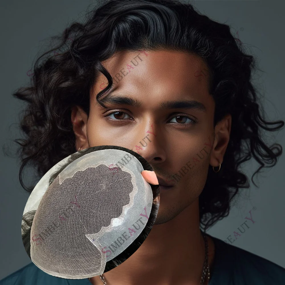 

Система замещения волос для мужчин с выпадением волос: 28 мм, свободные волны, парик Q6 из европейских натуральных волос, незаметный кружевной фронт, 20 мм кудри