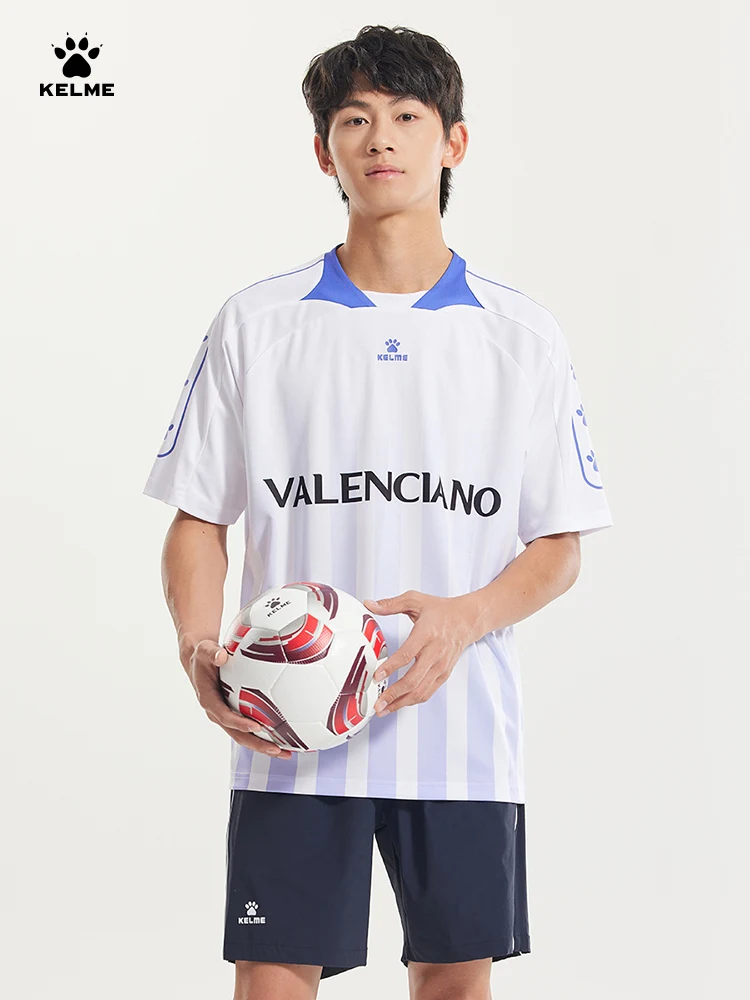 KELME lapel soccer short sleeve T-shirt men striped sports trend casual shorts a la carte sui