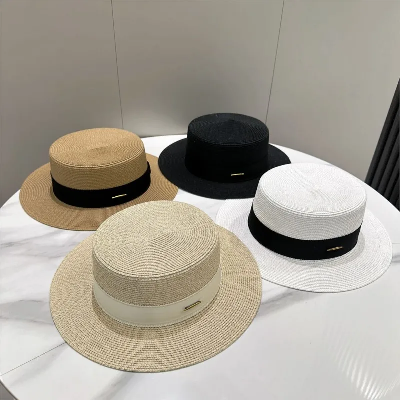 Woven hat for women outdoor casual and fashionable sunshade seaside cool with flat top