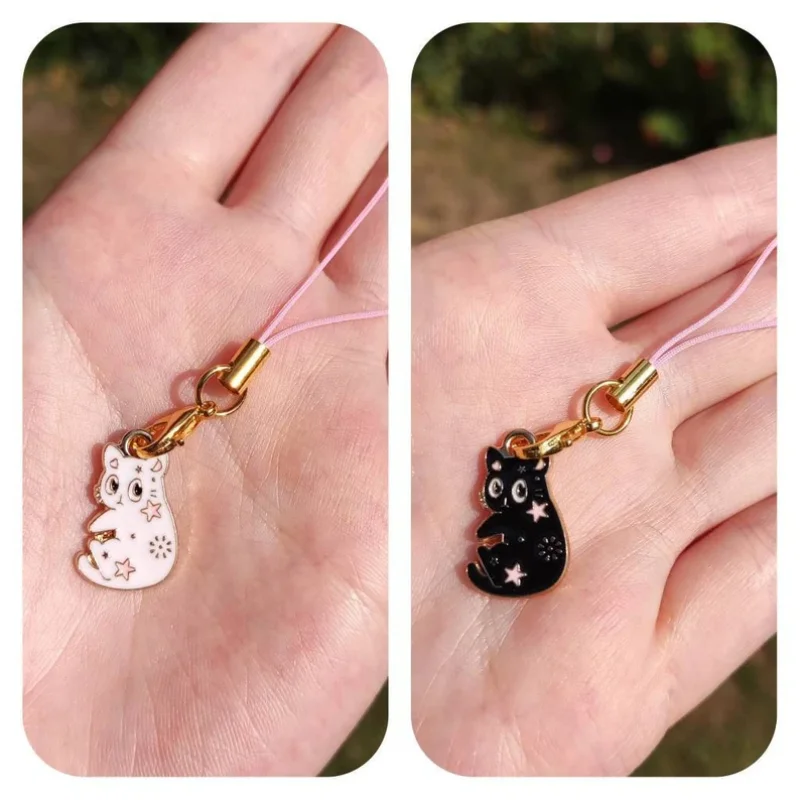 Magical cat phone charm anime stars pink black cute | handmade