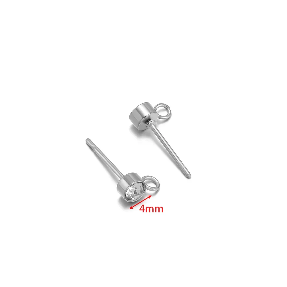 20 Stück Edelstahl Gold Farbe Zirkon Ohrstecker Post mit Haken für DIY Ohrringherstellung Schmuckzubehör Großhandel 3/4/5/6 mm