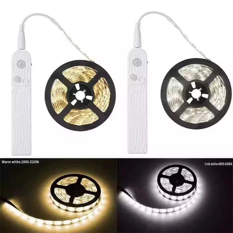 5V 2835 Sensore di movimento a LED Striscia luminosa Armadietto impermeabile Luce notturna 1M/2M Luce a nastro per interni Camera da letto Guardaroba Illuminazione scale