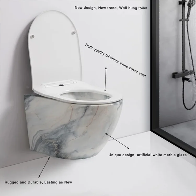 China Guangdong Small Wall Hung System Strong Flush Water Closet Tankless Toilet Marble Decal