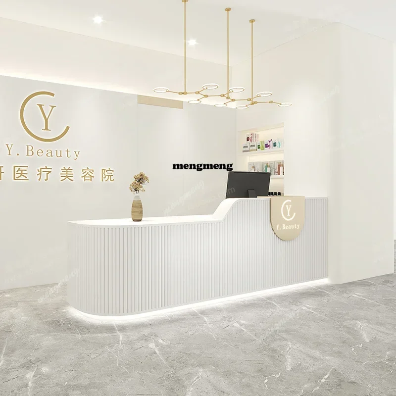 

R Nordic Luxury Reception Desks Modern Simple White Atril Checkout Counter Table Beauty Salon Office Furniture Receptionsdisk