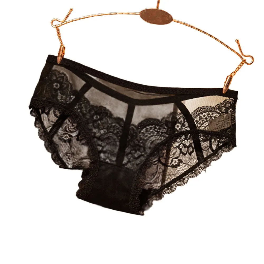 

Sexy Female Low Waist Briefs Elastic See Through Hollow Design Lace Mesh Breathable Cooling Underwear Women Knickers