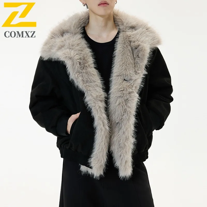 

COMXZ Classic Fur Collar Mens Padded Jacket Hooded Outdoor Cycling Thickened Warm Parka Daily Wear Comfortable Winter Outerwear