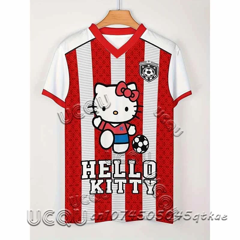 2025-disney-cartoon-hello-kitty-camiseta-de-manga-curta-das-mulheres-dos-homens-verao-moda-lazer-respiravel-secagem-rapida-camisa-de-futebol