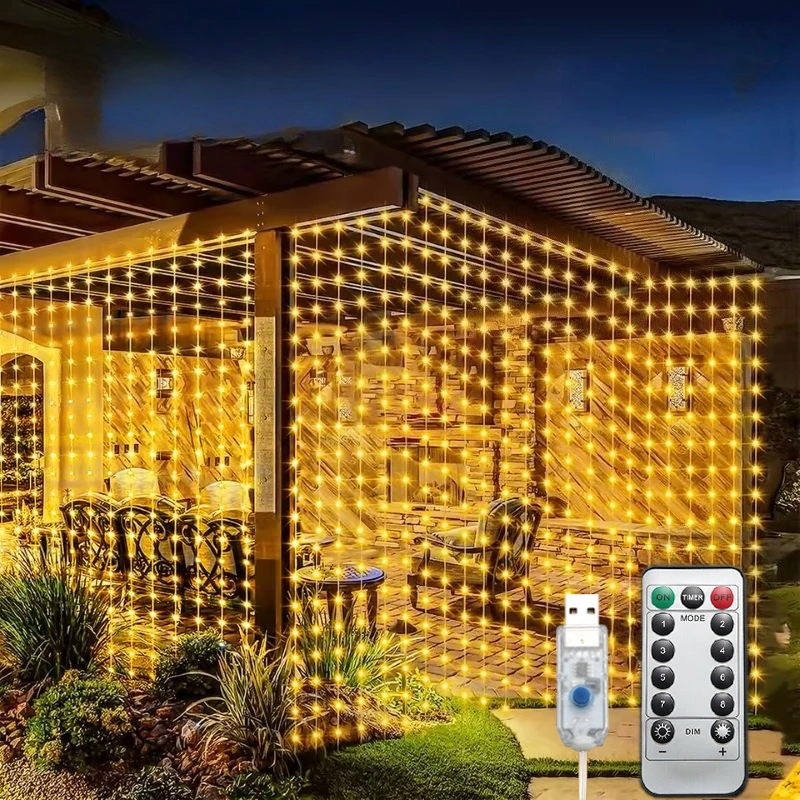 

1 Curtain Light with Remote Control 8 Modes USB Plug Bedroom Window Christmas Party Copper Wire Light Indoor Light String