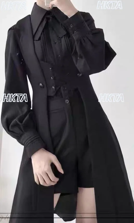 Vintage Dark Medieval High Waistband Long Vest coats Lolita Prince Jacket Female Subculture Y2k Gothic Cosplay Black Vest Women