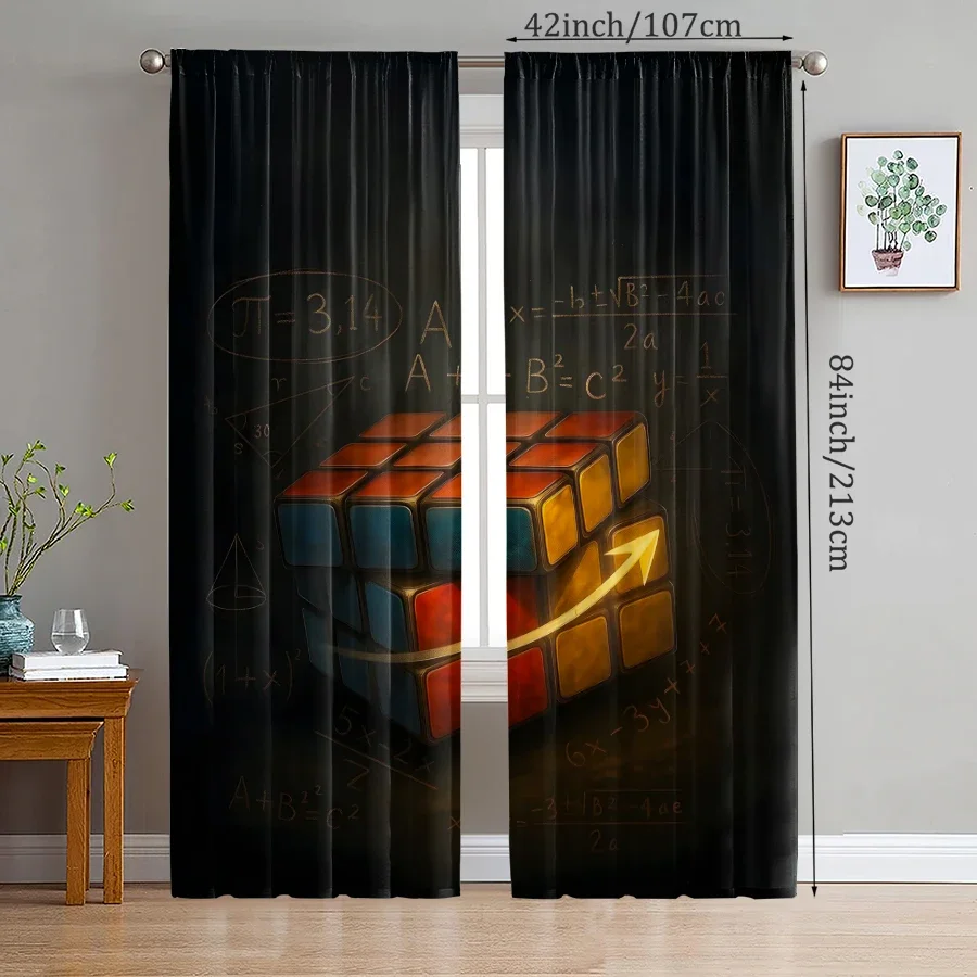 

2pcs- Rubik's Cube printed curtains, pole bag curtains, Christmas decorations, home decorations, room decorations