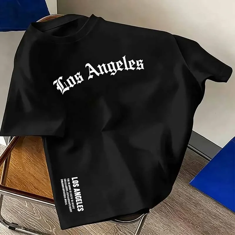 Herren Sommer Los Angeles Print T-Shirts Lässige Mode Amerikanischer Stil High Street Tops Vintage Rundhals Kurzarm Baumwoll-Tees