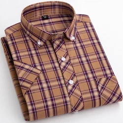 Oversize Size S-6XL Plaid Shirts For Mens Short Sleeve Cotton Fashion Design Young Casual Soft Comfortable Cardigan Blouse Shirt