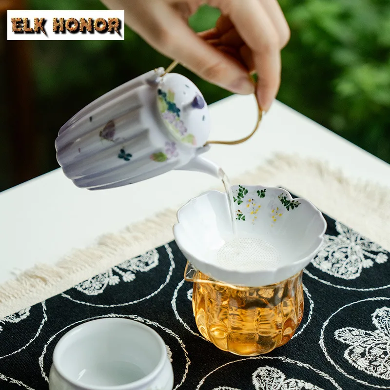 Hand-painted Wisteria Flower Tea Separator Infusor Antique Tea Strainer Dispenser Tea Maker Tea Filter Chinese Teaset Collection