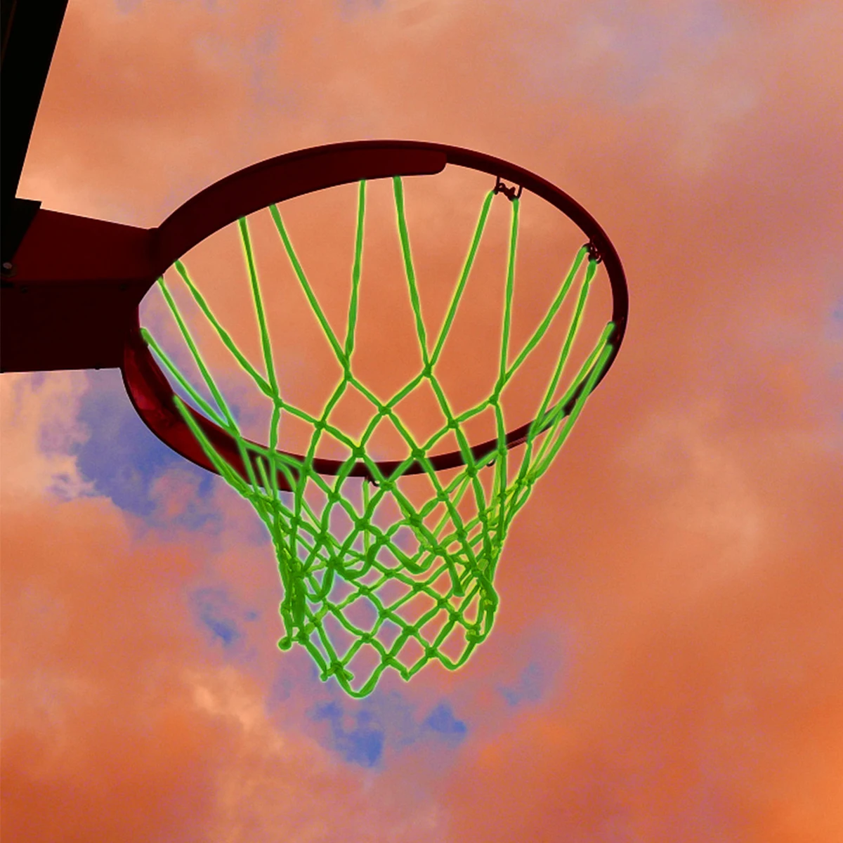 ヘビーデューティーネットグローナイロンバスケットボールネット、暗闇で光るナイトナイロン、耐候性、リム、バックボード、コート、スポーツに適合