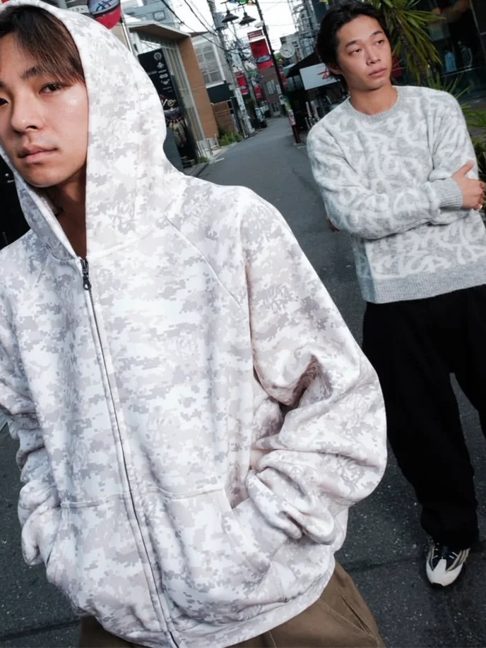

Digital Camouflage Zip Hoodie ex Light Color Autumn Winter Casual Sweatirt Cotton Polyester Travel Hiking Warmth
