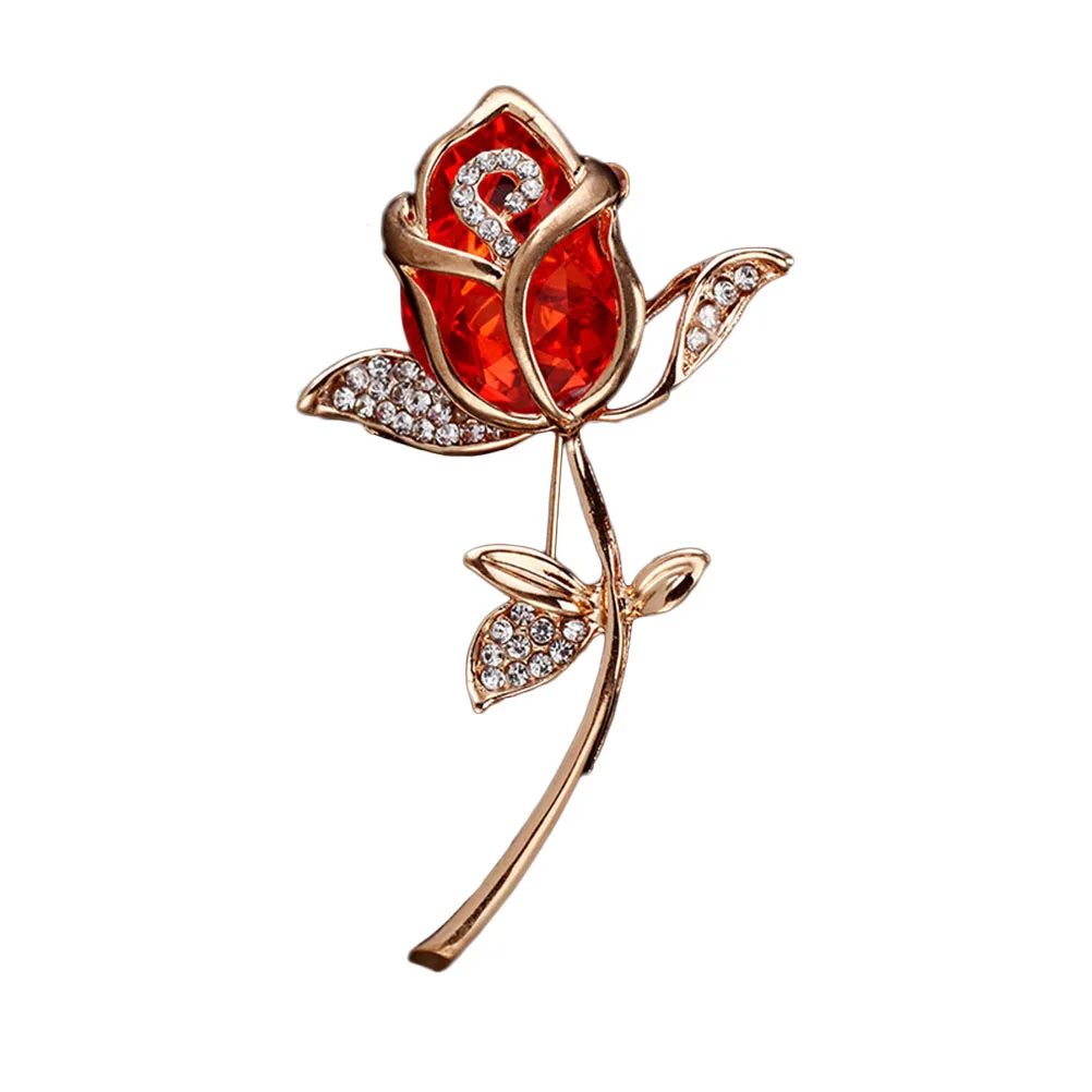 

Crystal Rose Brooch High Quality Alloy Rhinestone Lightweight Women Flower Design Shawl Pin Dress Accessories Mini