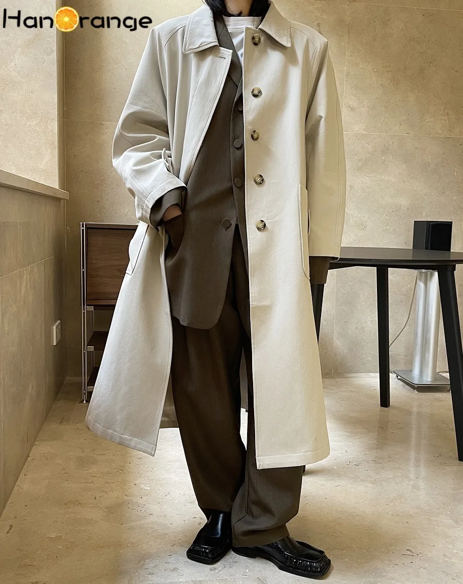 HanOrange Trench lungo da donna temperamento primaverile Trench Silhouette autunno giacca a vento cappotto sciolto donna