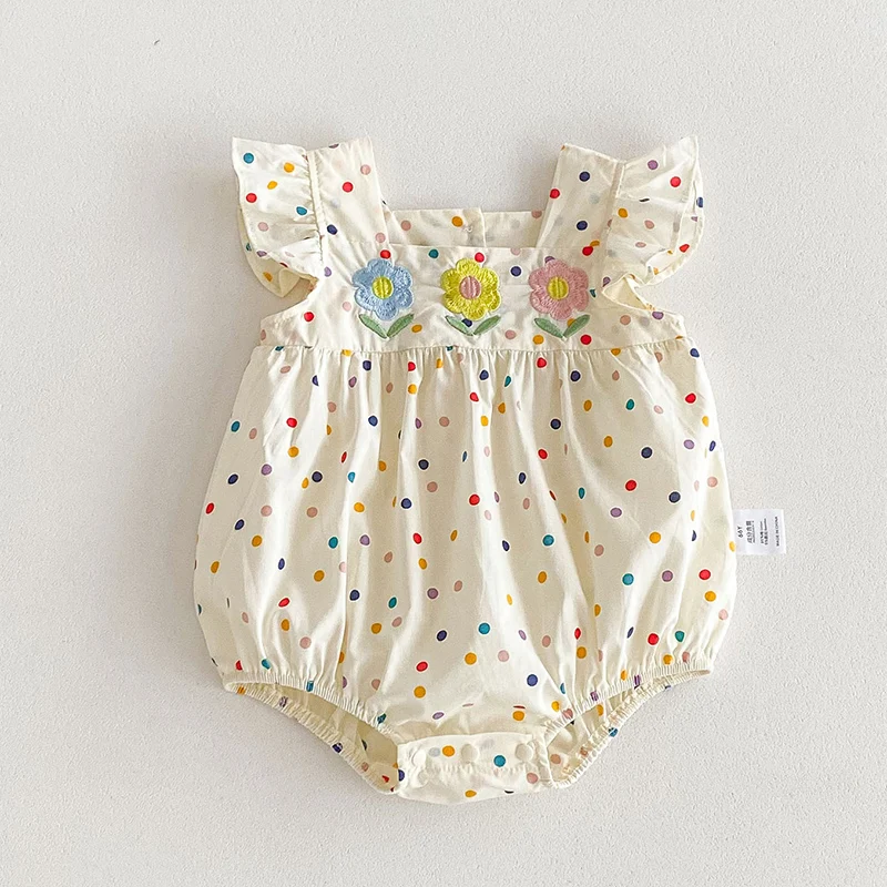 

2024 New Summer Infant Baby Girls Jumpsuit Flying Sleeve Cotton Embroidery Newborn Baby Girl Romper 0-24M Baby Girls Clothes