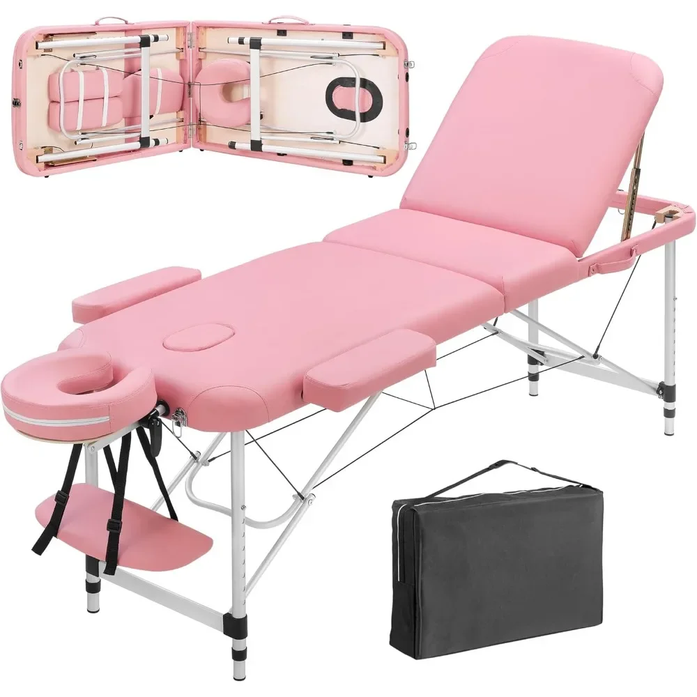 

Massage Table Portable Massage Bed, 3 Folding Lash Bed with Adjustable Face Cradle & Armrest, Aluminum Spa Bed for Eyelash