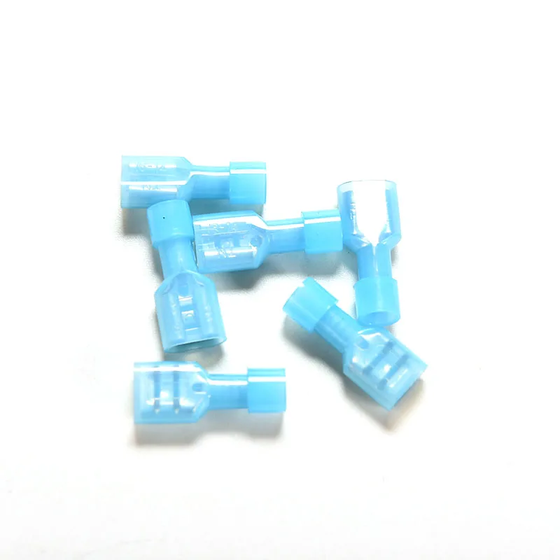 50 Stuks Blauw Volledig Geïsoleerd Nylon Vrouwelijke Spade Crimp Connector Terminals 16-14awg