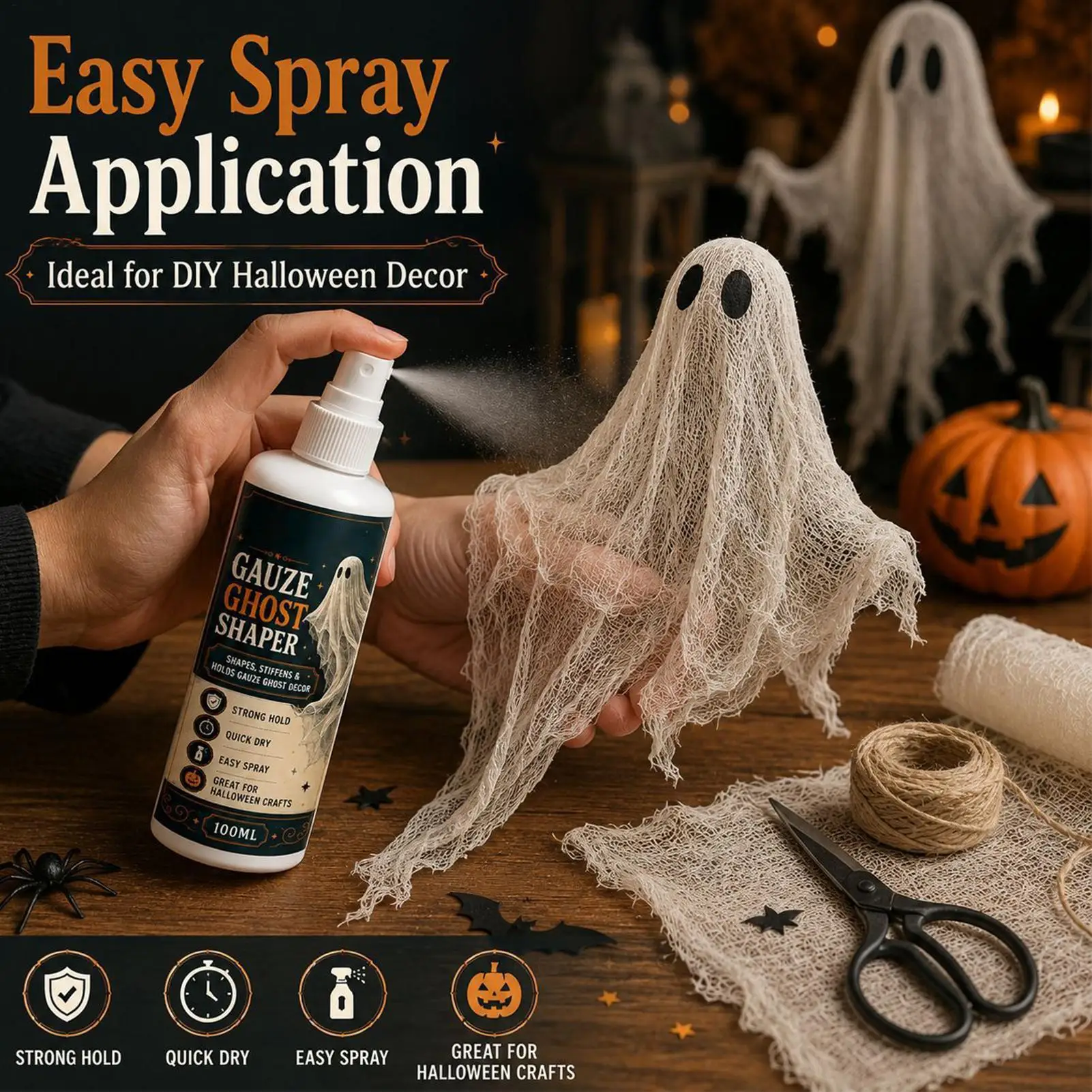 100ml Fabric Stiffener Spray Quick Dry Clear Liquid DIY Halloween Gauze Ghost Decor Crafts Home Party Holiday Supplies