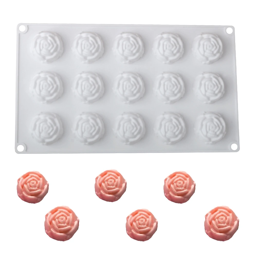15-Cavity Mini Rose Mousse Silikonform DIY Blume Schokolade Dessertform Valentinstag Französisch Gebäck Backform