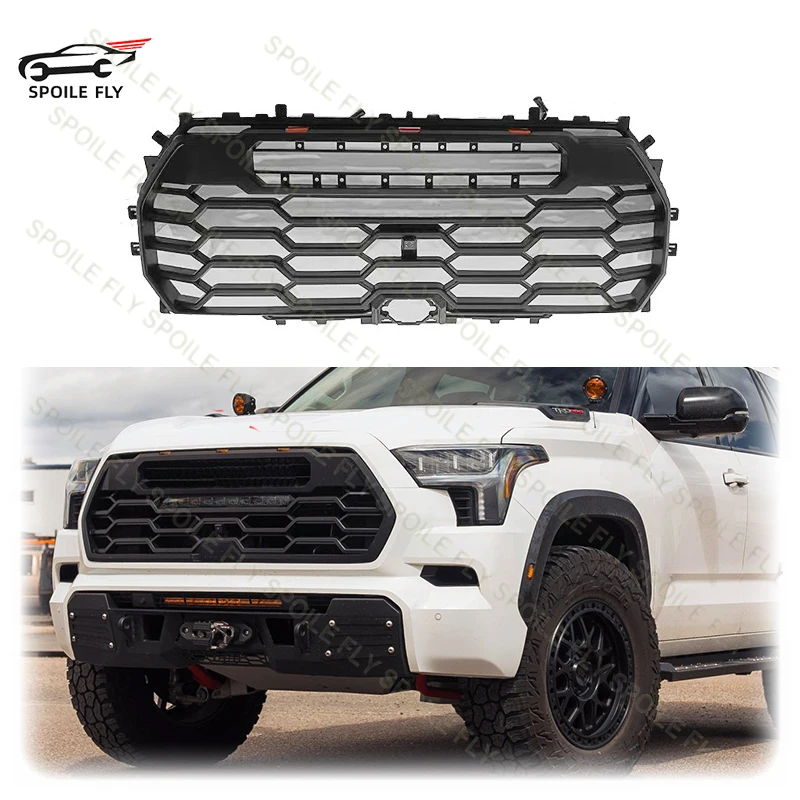 

High Quality ABS For Toyota Sequoia 2022-2024 Car Front Racing Grills TRD PRO Style Grill With 3 Led Light Glossy Black