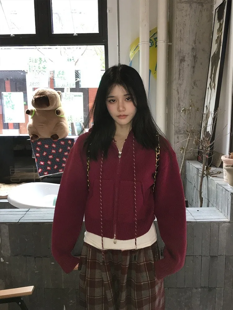 

Вязаный свитер с капюшоном Forlions Jaet с двойной молнией и открытыми плечами, осень-зима, женский модный свитер для девочек-студентов