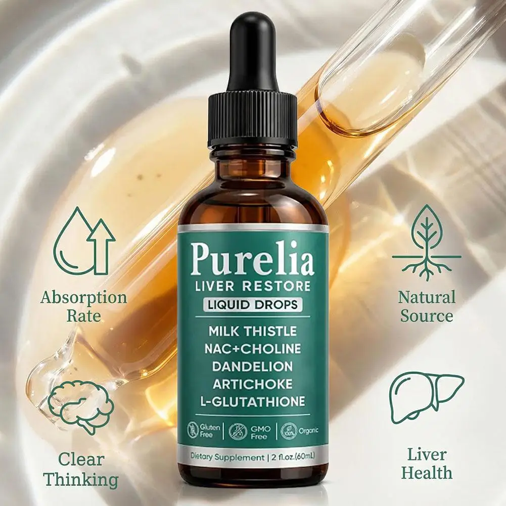 Purelia Liver Restore Liquid Drops 60ml Advanced Liver Cleanse Elixir With Silymarin Taraxacum Natural Herbal Detox Liquid Care