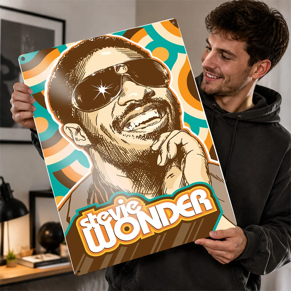 Stevie Wonder Portrait Printed Poster Personalized Aluminum Metal Sign Retro Vivid Rhythm Icon Wall Art Ideal For Living Rooms