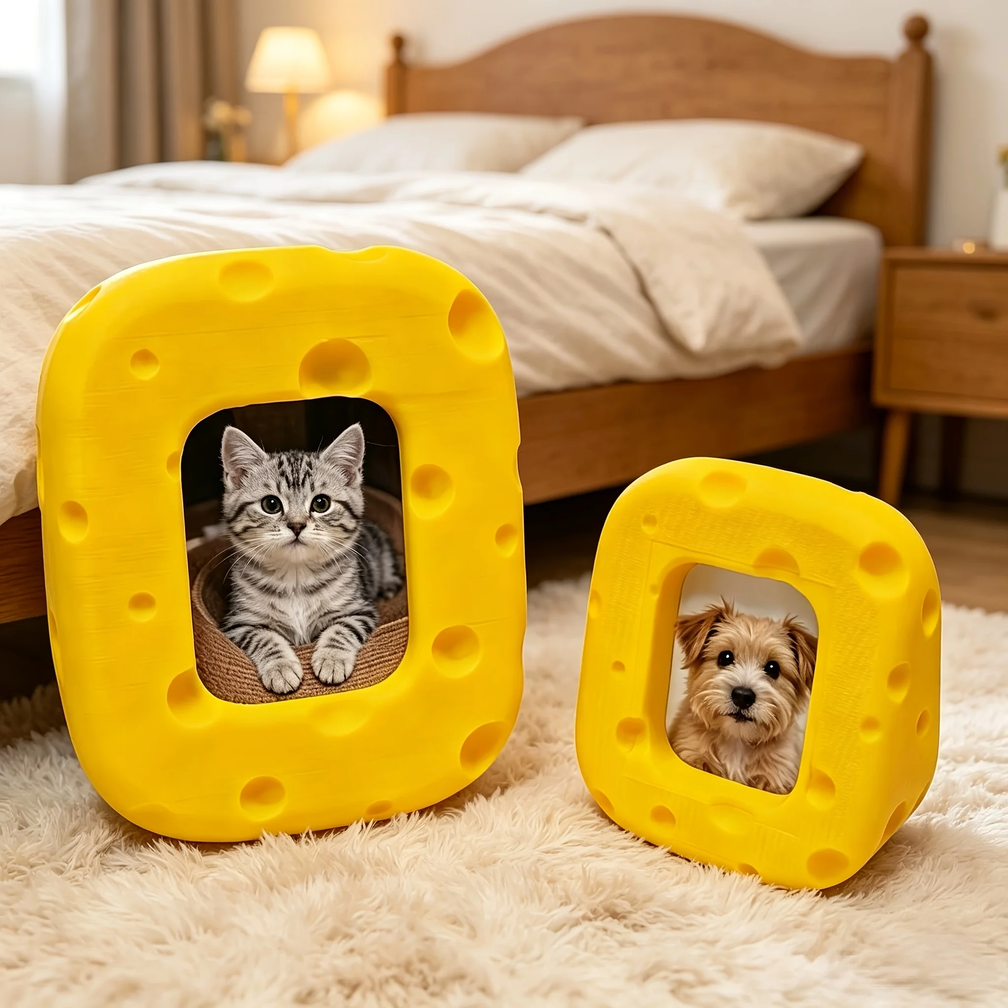 Cute Swiss Cheese Photo Frame Pet Picture Holder Decorative Ornaments for Home Desktop Shelves Fun Home Decor for Cat Dog Owners