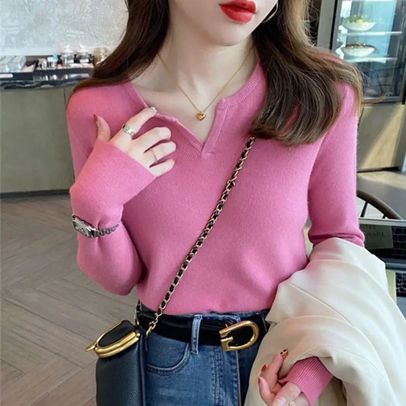 

Solid Sweaters O-neck Long Sleeve Pullovers Casual Fashion Slim Autumn Winter Thin Interior Lapping Undercoat Women's Clothing