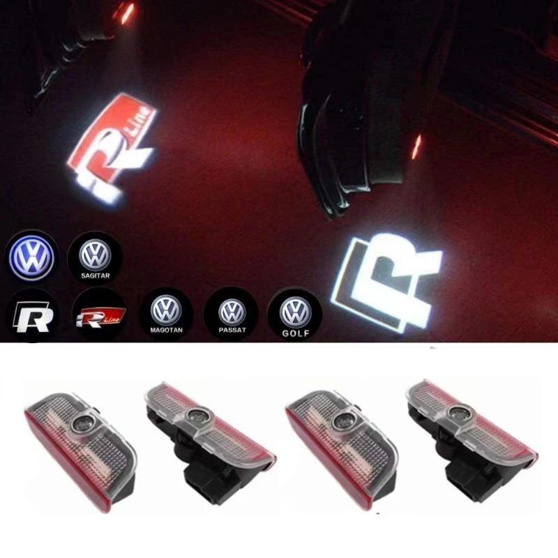 4X LED Car Door Logo Projector Light Accessories for VW R Golf 5 6 7 GTI GTD GTE Touareg CC Passat B6 B7 B8 B9 C6 C7 C8 Tiguan