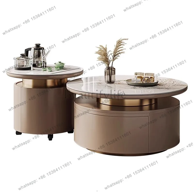 Slab Coffee Table Household Modern Simple Multi-functional Tea Table with Tea Brewing Kung Fu Size Round Combination Tea Table