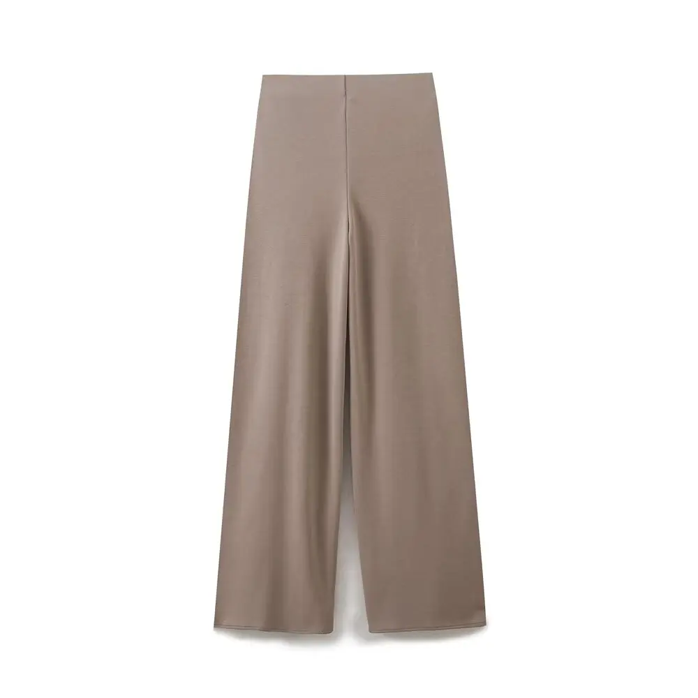 Tangada 2024 Summer Women Coffee Wide Leg Pants Trousers Strethy Waist Long Pants 6H0140