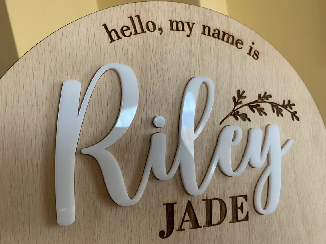 Personalized Baby Name Announcement Sign Custom 3D Wood Baby Birth Sign Stats Engraved Hospital Baby Name Sign Newborn Gift