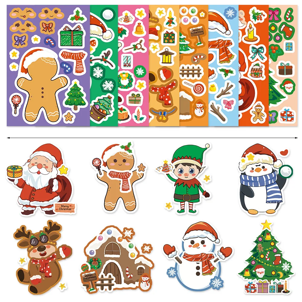 8PCS Cartoon Christmas Face Changing Fun Puzzle DIY Account Material Manual Tablet Water Cup Puzzle Decoration Stickers