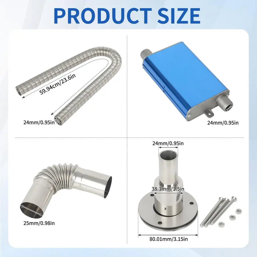 Silenziatore marmitta di scarico per riscaldatore di parcheggio diesel con connettore a gomito con flangia a muro per tubo di scarico per riscaldatore diesel cinese, f