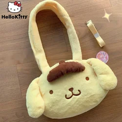 Cute Pom Pom Purin Cartoon Plush Shoulder Bag Y2k Sanrio Student JK Handheld Crossbody Bag Large Capacity Zipper Handbags