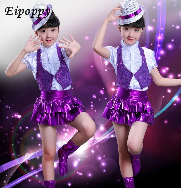 New children\'s jazz dance costumes children\'s modern dance hip-hop show clothes girls sequins jazz dance suits