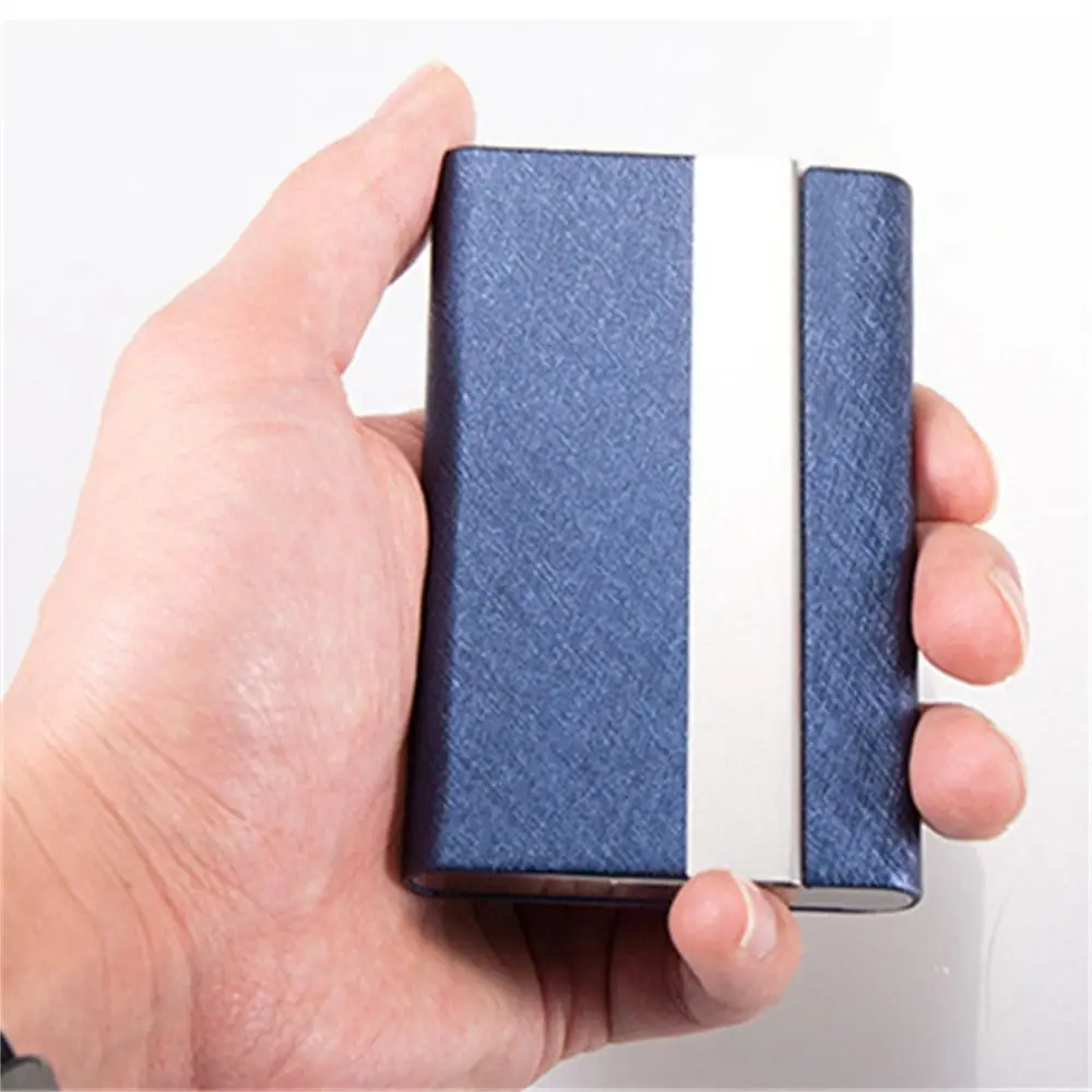 PU Leather Business Card Case Stainless Steel Magnetic Buckle Name Card Holder Card Organizer Slim Pocket ID Case Wallet