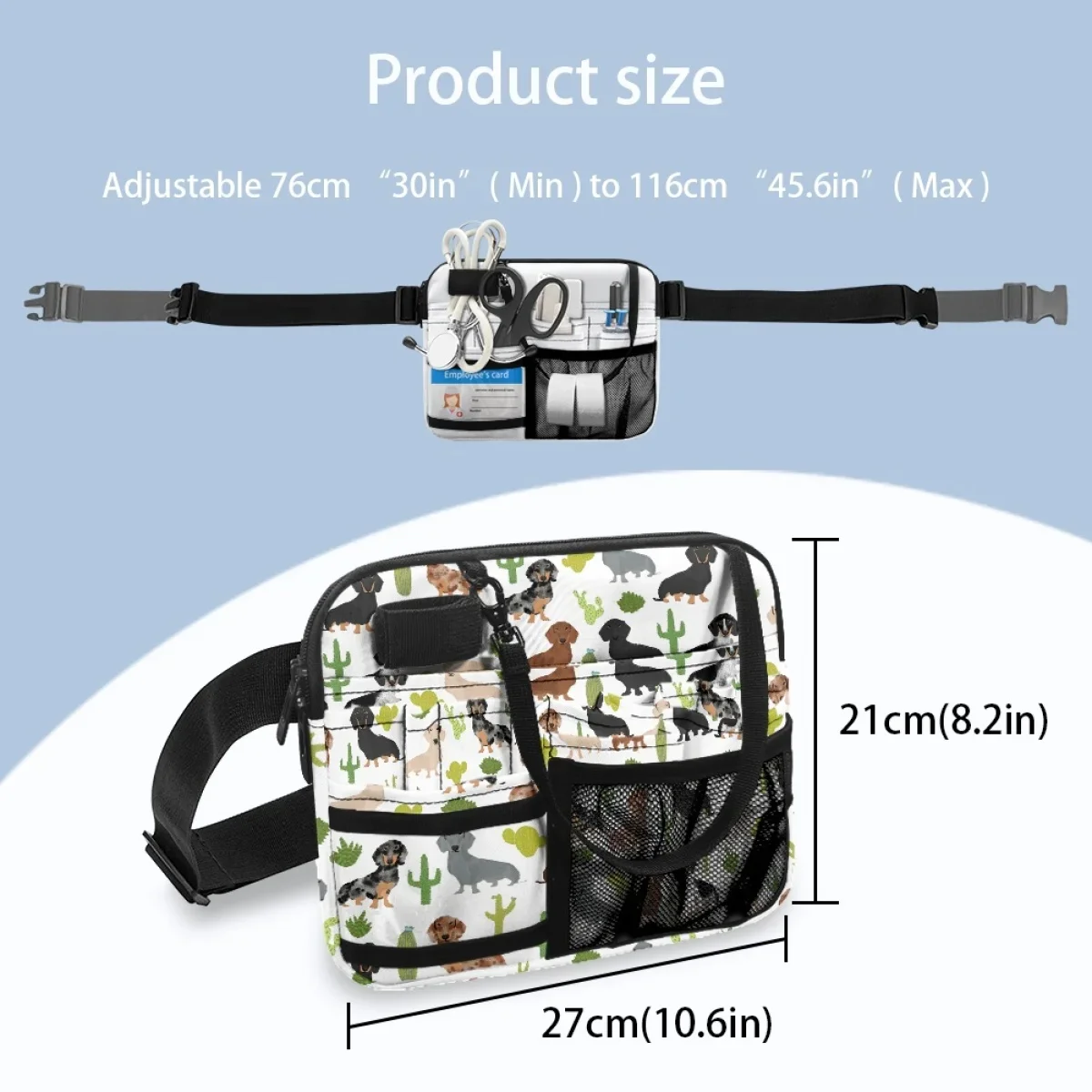 Dachshund Floral Print Enfermagem Fanny Pack, Multi bolso cintura organizador cinto com alça ajustável, Nurse Pouch, Bum Bags portáteis