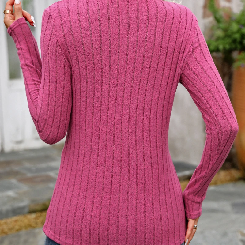 Lightweight Sweaters for Women Fashion Long Sleeve Tops Crew Neck Trendy Casual Tunic Knit Shirts Button Ribbed T Shirts