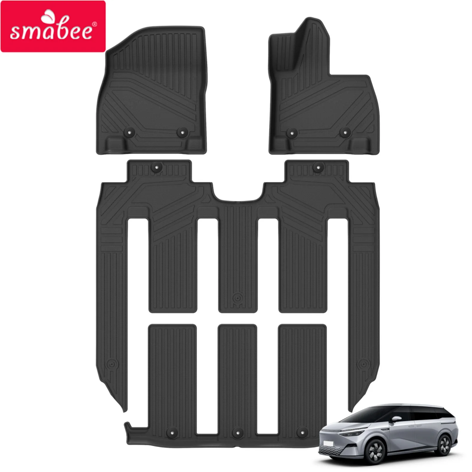 Tapetes de Chão Antiderrapantes Smabee para Carro XPENG X9 2024-2025 7 Lugares, Acessórios Internos para Todas as Condições Climáticas, Preto
