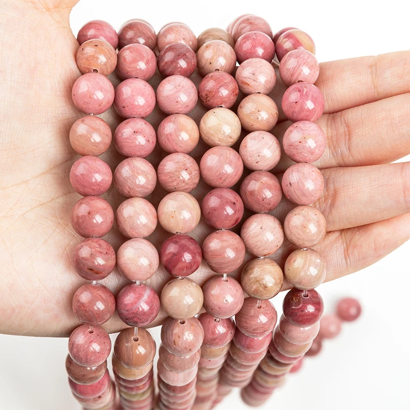 Natural Stone Red Rhodonite Beads Round Loose Spacer Wood Striped Beads For Jewelry Making Diy Necklace Bracelet Supplies 15