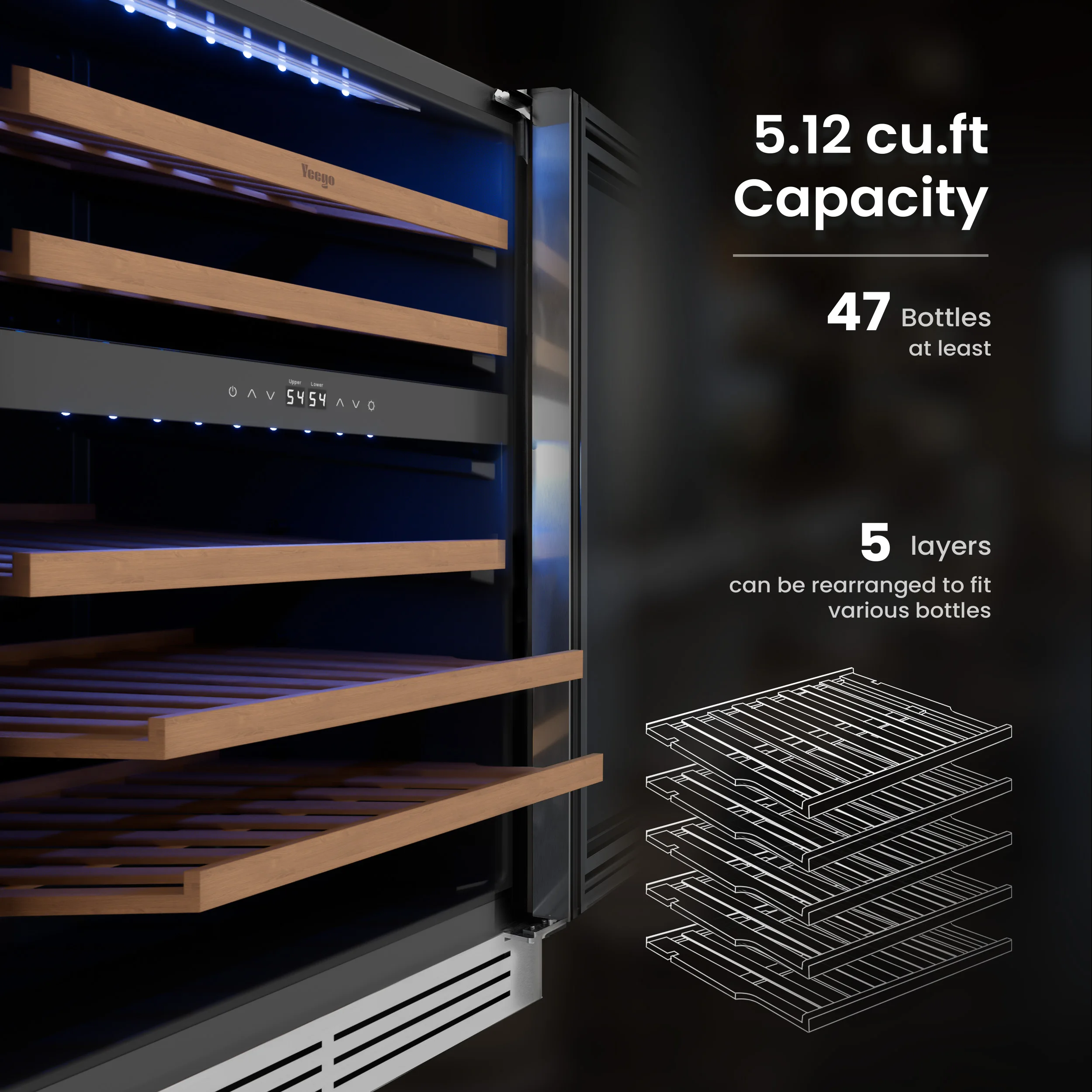 17/28/33/47 زجاجات مبرد ثلاجة النبيذ - ثلاجة النبيذ مع التحكم الرقمي في درجة الحرارة، 40-65 ° F خزائن النبيذ لشريط المنزل