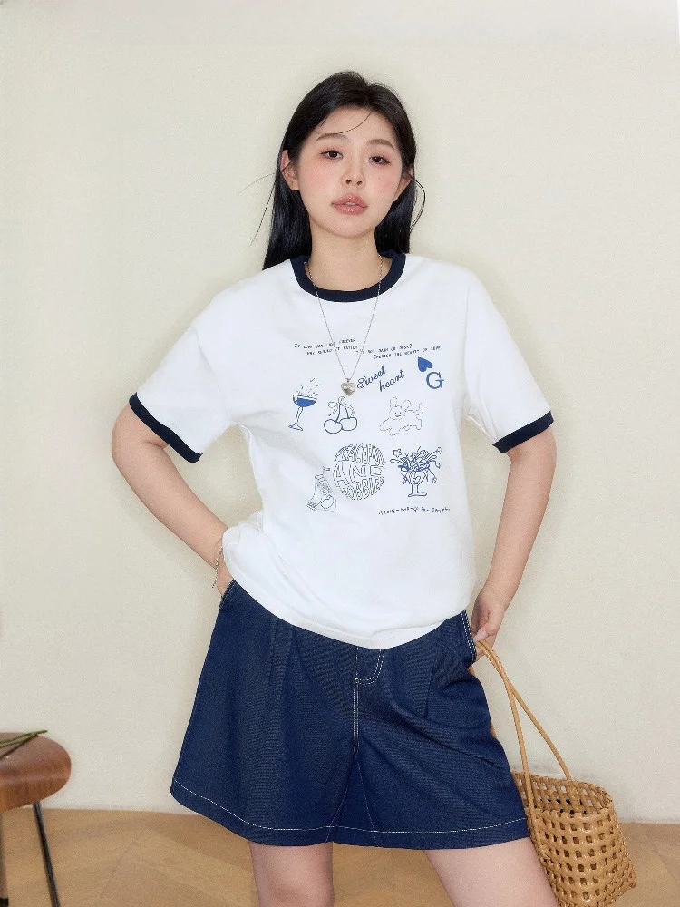 

JULULOOK Large Size Loose ort Sve T-irt Summer Casual Sle Cotton Polyester Blend round Ne Top for Plump Women