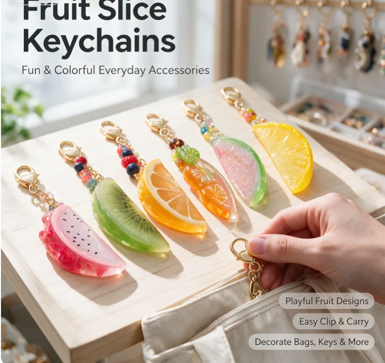 Simulation Fruit Slice Keychain Mini Food Pendant Realistic Watermelon Mango Charm For Backpack Earphone Bag Decor Holiday Gift
