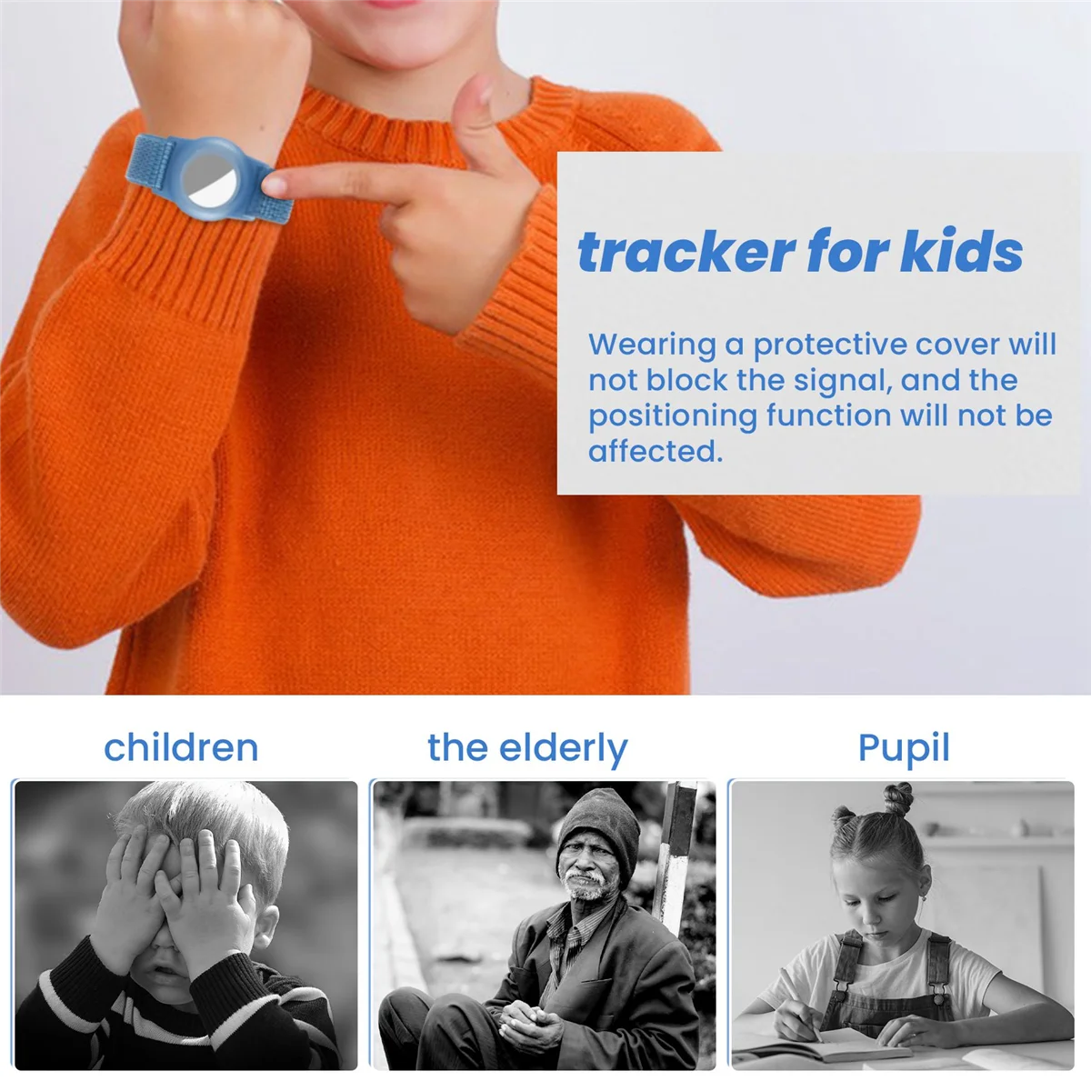 Kid Pulseira Compatível com Apple AirTag, GPS Tracker, Capa protetora para Air Tag, Suporte com pulseira de nylon, F