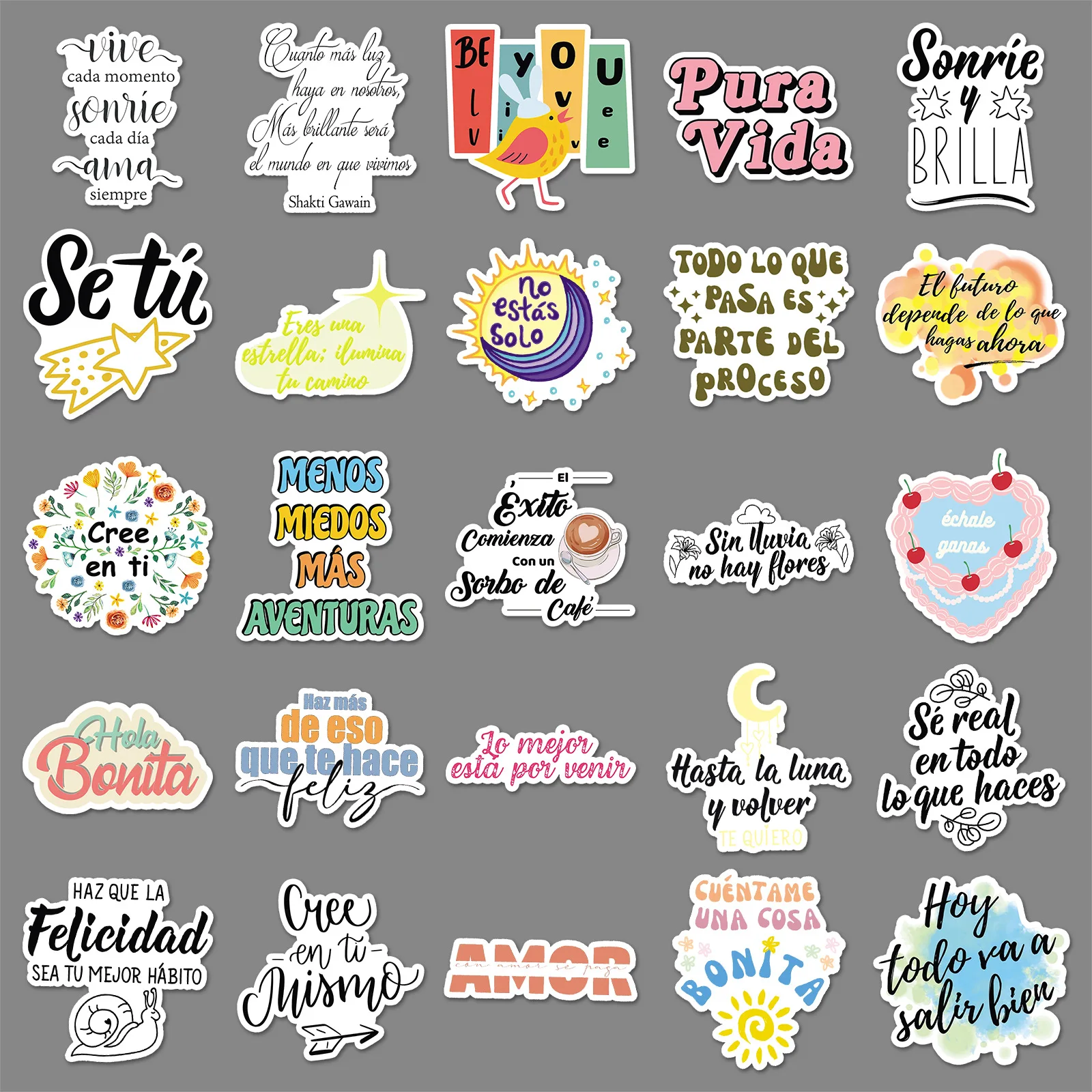 

50PCS Spanish Cartoon Stickers Inspirational Phrases Graffiti Sticker Laptop Guitar Bike Skateboard Decoration DIY Toys Gifts